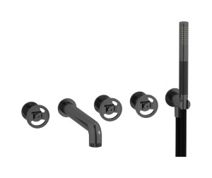 Настенный смеситель для ванной на 5 отверстий с дивертером и душевым гарнитуром. WE ARE IB b1398cs Brushed Black Chrome Bold