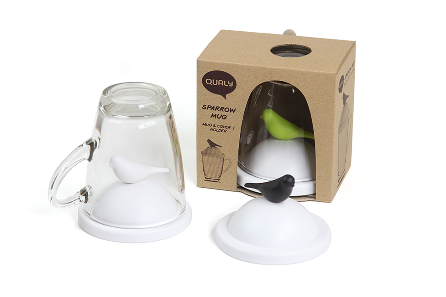 QL10300-WH-GN Чашка с крышкой sparrow, белая с зеленым Qualy  - Вид №5