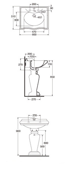 ML.IMP-25.360.bi Напольная раковина стоящая прямоугольная Migliore  - Вид №3