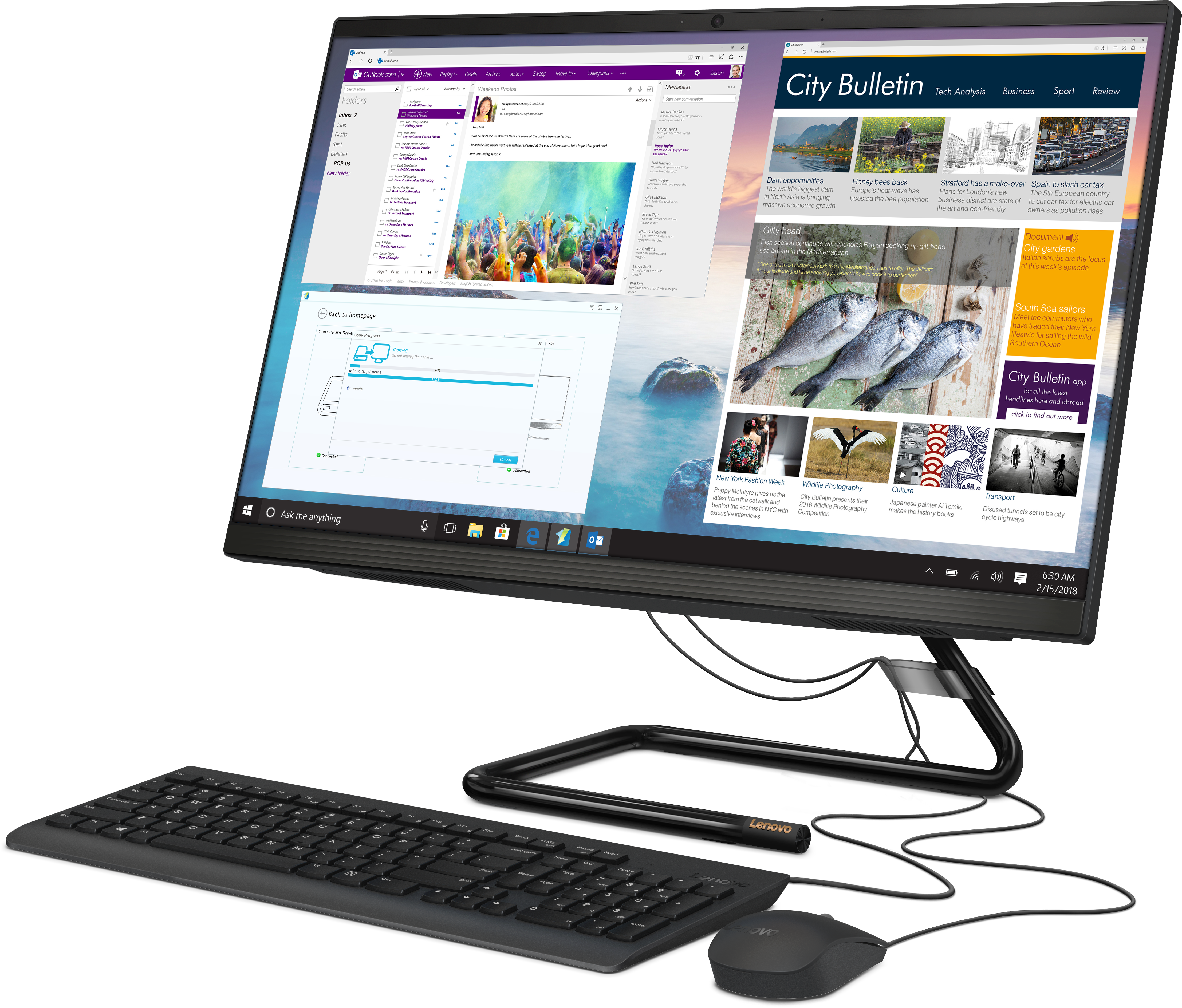 F0EW000WRK ideacentre aio 3 24are05 23.8"(1920x1080)/amd ryzen 3 4300u(2.7ghz)/4096mb/256ssdgb/dvdrw/int:amd radeon/bt/wifi/war 1y/6kg/black/dos + keyboard, mouse usb Lenovo Santreyd  - Вид №1
