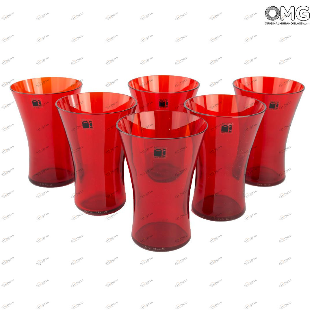 1739 ORIGINALMURANOGLASS Набор из 6 бокалов Rosso J - красный - Carlo Moretti- муранское стекло 8 см 