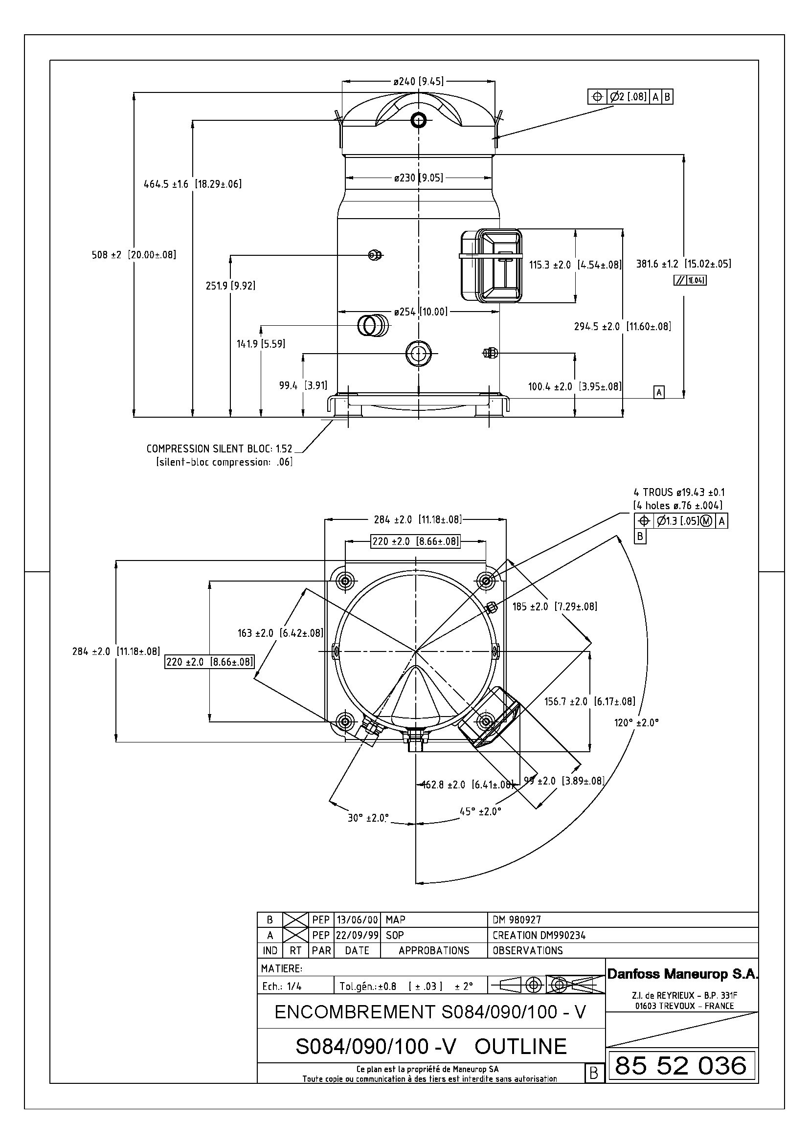 Danfoss SZ — Герметичные спиральные компрессоры, R134a, R407C SZ185-4PCI Компрессор спиральный SZ185-4PCI  - Вид №3