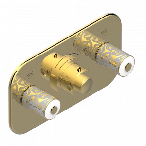 G2N-5401BEH Накладка с ручкой регулировки температуры и двумя маховиками для термостатического смесителя с горизонтальной установкой Thg-paris Froufrou Покрытие PVD золотистый цвет