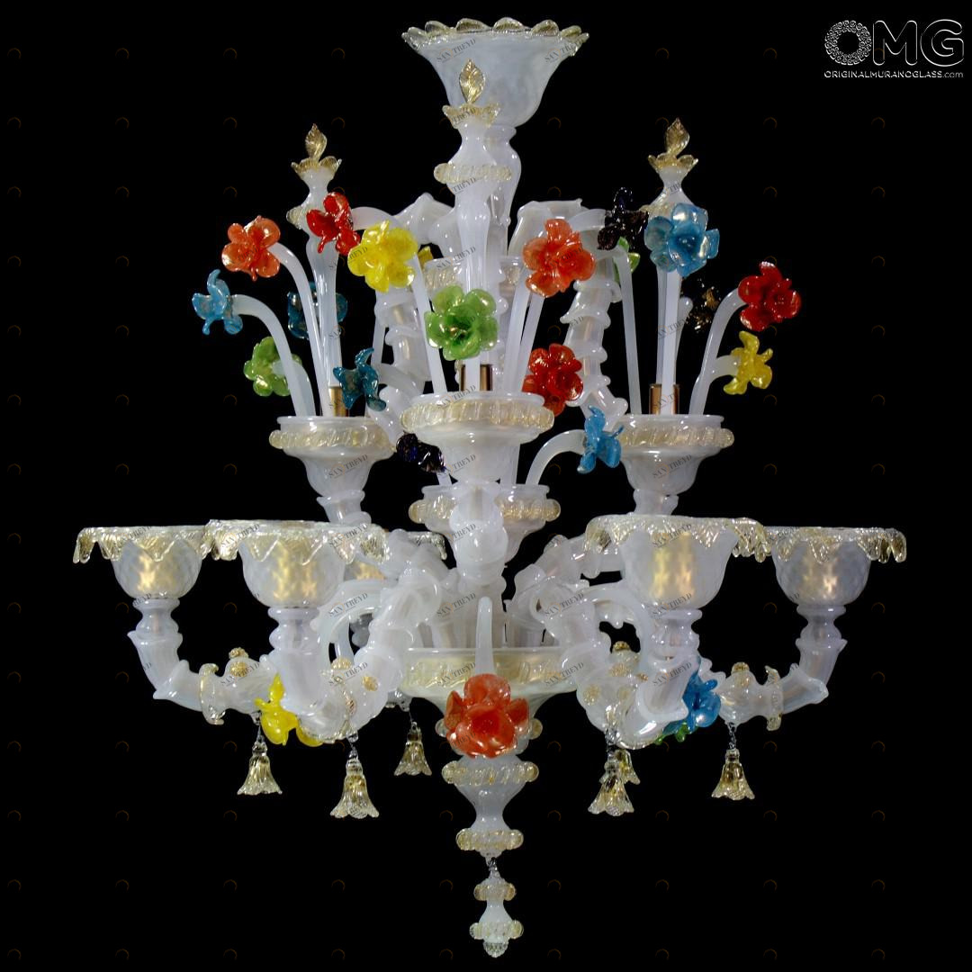 1068 ORIGINALMURANOGLASS Люстра Фиорентина на 6 лампочек - Реццонико - белое муранское стекло OMG  см CLASSICO