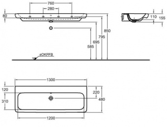 121933000 Подвесная раковина настенная прямоугольная Keramag  - Вид №2
