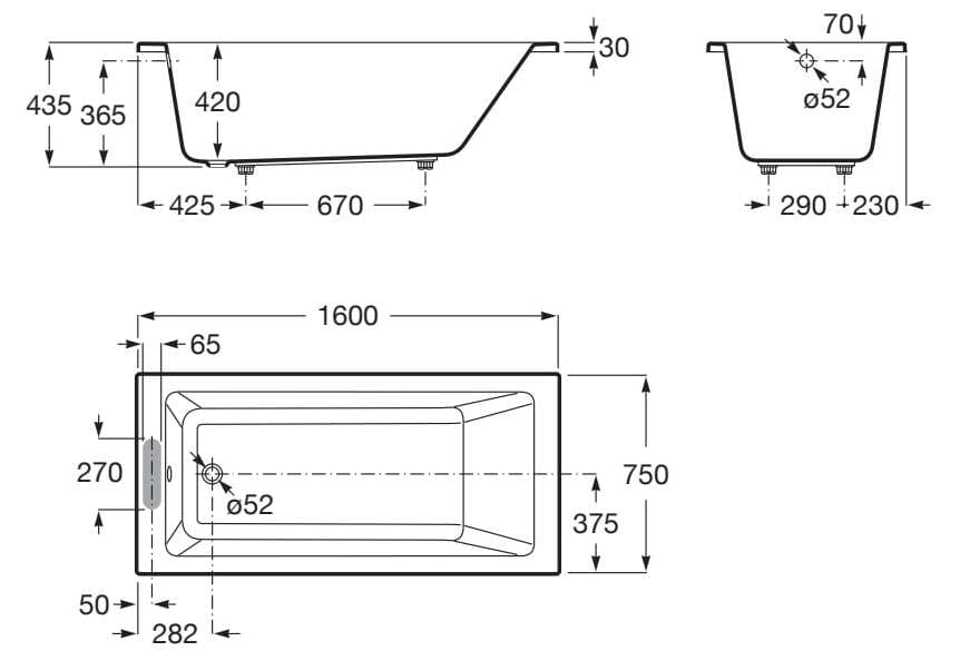 Утопленная акриловая прямоугольная ванна Roca VYTHOS 2485 / 2486 ARCH-00119064 - Вид №5