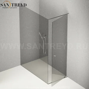 Душевое ограждение PLAN-A подрезаемое, стеклянная дымчатая перегородка с матовыми черными профилями. Размеры: длина от 70 до 100 см, глубина от 70 до 140 см