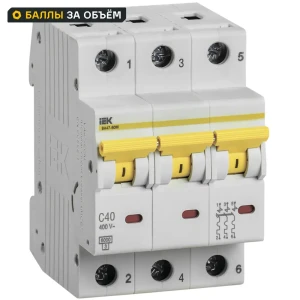 Выключатель автоматический IEK ВА47-60M 3 полюса 40 А "С" 89162828 STLM-2146085