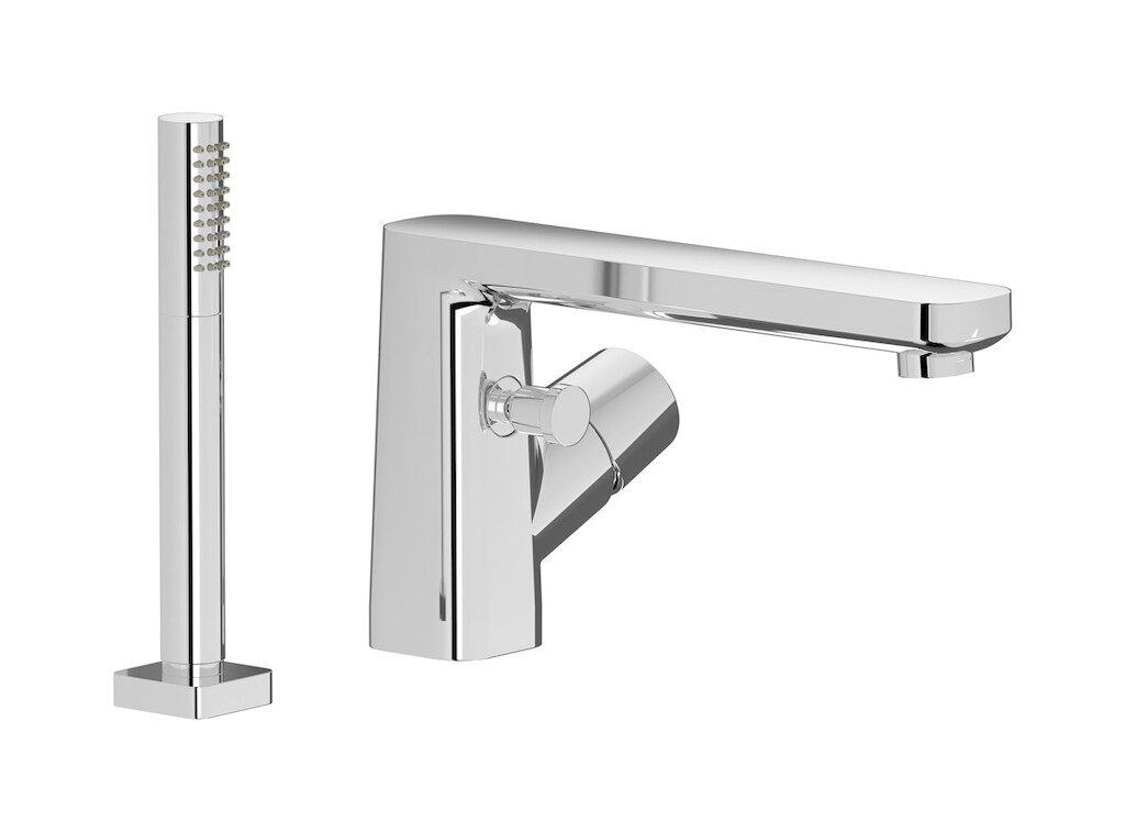 смеситель на бортик ванной на 2 отверстия с душевым гарнитуром. WE ARE IB aa210np Chrome TAAAC