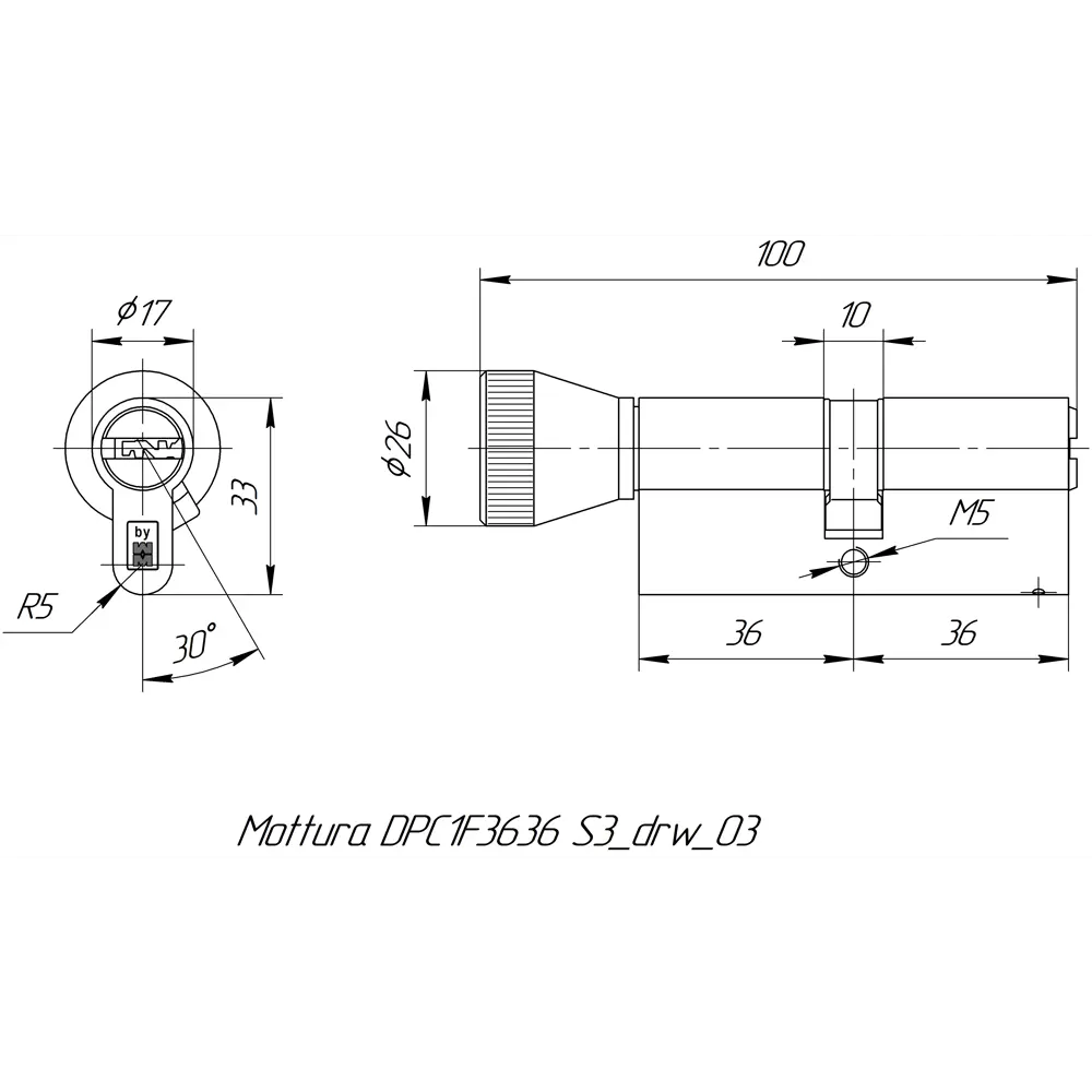 Цилиндр Mottura Project DPC1F3636 S3, 31x10x31 мм, ключ/вертушка, цвет никель STLM-2019196 - Вид №4