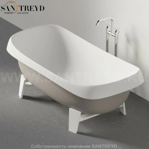 Ванна свободностоящая PEAR CUT серая на белом каркасе