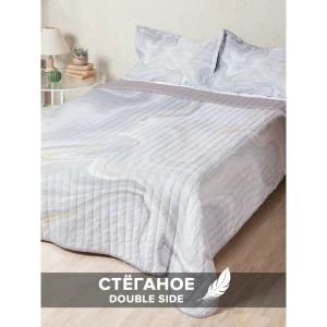 91378030 Покрывало с наволочками "Мраморные волны" 230x240 см, микрофибра, цвет светло-розовый, серый, белый STLM-1429019