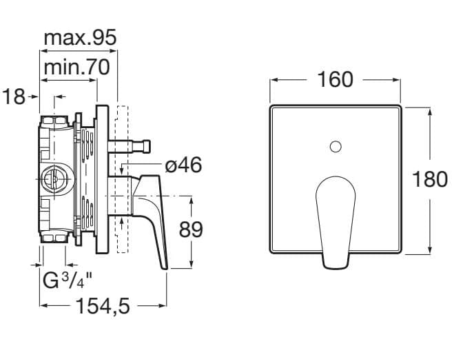 Однорычажный встраиваемый смеситель для душа Roca Atlas ARCH-00087468 - Вид №1