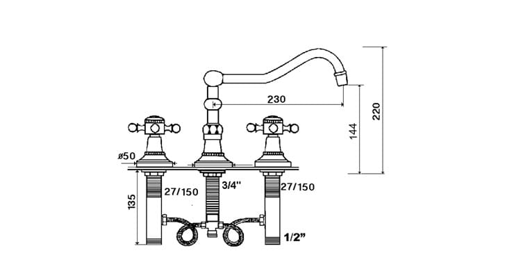 Смеситель для кухни с 3 отверстиями rvb 1920-1921 ARCH-00029173 - Вид №2
