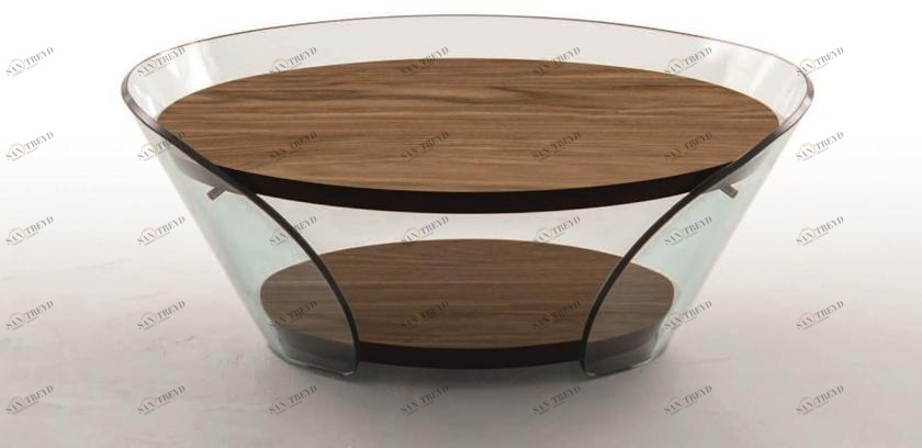 Tonin Casa Круглый журнальный столик из дерева и стекла  T6208 