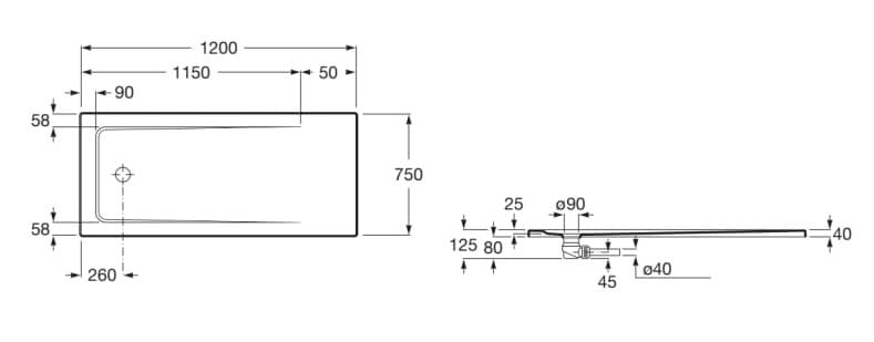 Прямоугольный акриловый ультра-плоский поддон для душа Roca Terran-N ARCH-00071801 - Вид №13