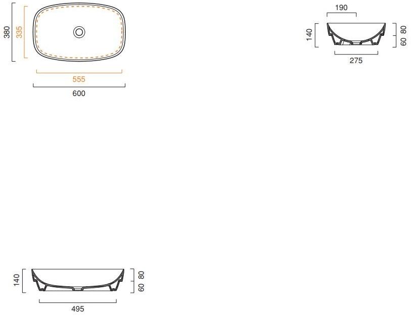 Накладная раковина консольная овальная CERAMICA CATALANO Colori sun-id-1372668 - Вид №5