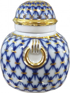 1051224 Императорский фарфоровый завод Чайница ИФЗ "Кобальтовая сетка" 350мл, ф.Колечко Фарфор костяной