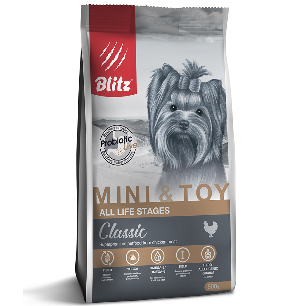 ПР0037301 Корм для собак adult mini &toy breeds для мелких и миниатюрных пород сух. 500г Blitz 