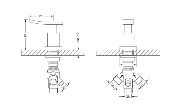 Переключатель на два положения ½", монтаж на борт ванны JOERGER Empire II 628.40.750.000 - Вид №1
