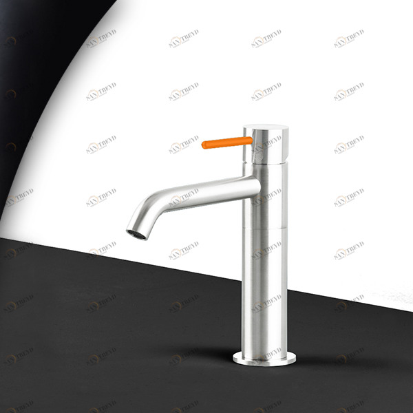 Смеситель для раковины сталь глянцевая с оранжевой ручкой Toki Radomonte TKS2LCIL14