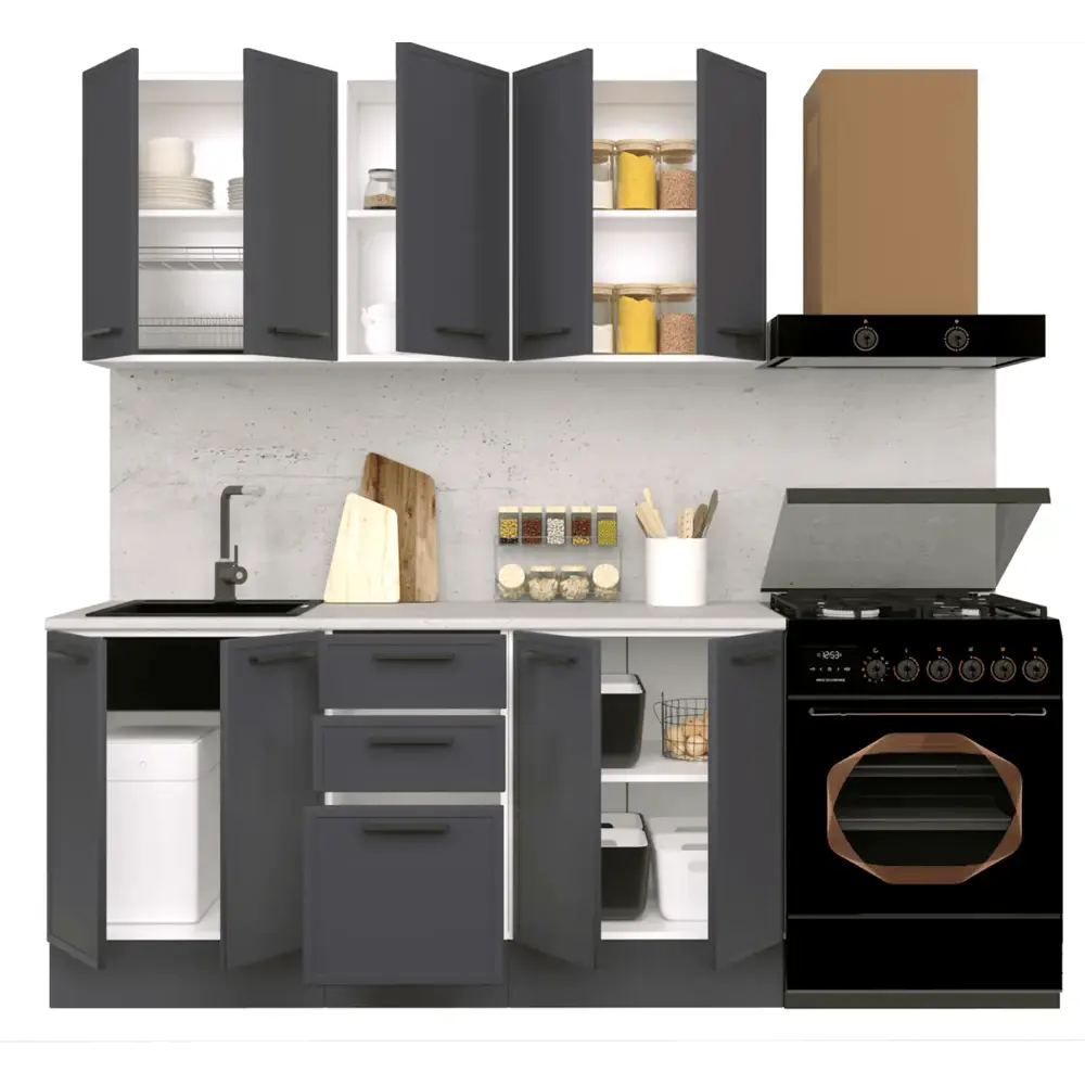 Кухонный гарнитур «Неро» 160x60 см МДФ цвет графит Santreyd STLM-2072095 - Вид №2