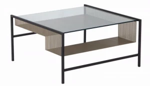 Roche Bobois Квадратный журнальный столик из стали и стекла Agrafe