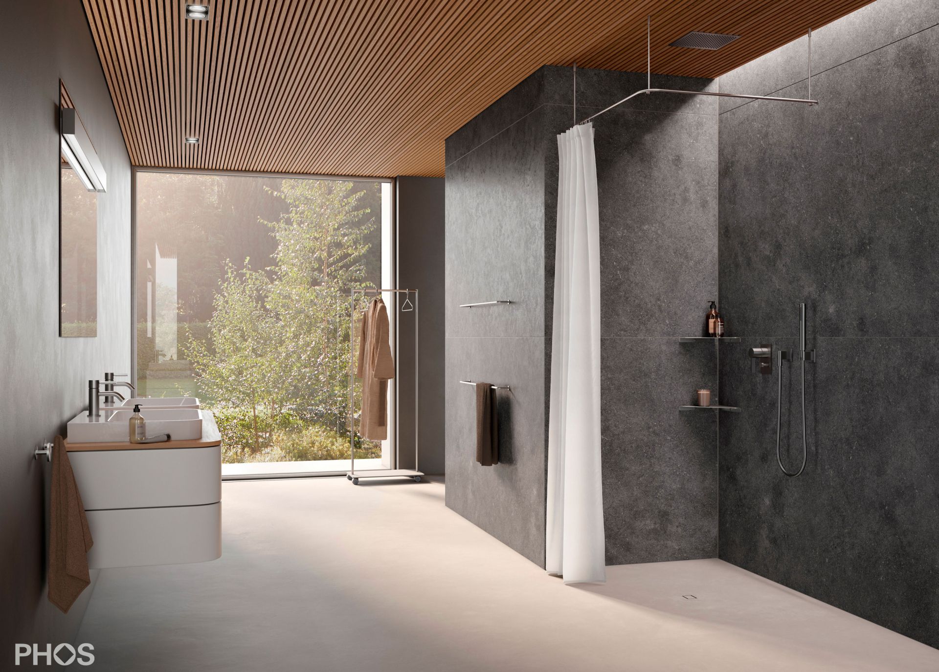 DSE900-800F L-образный карниз для душевой занавески, 90 x 80 см, для крепления к потолку PHOS  - Вид №1