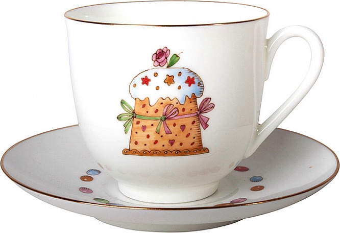 10565013 Императорский фарфоровый завод Чашка с блюдцем "Пасха и Кулич" "Ландыш" Фарфор костяной 