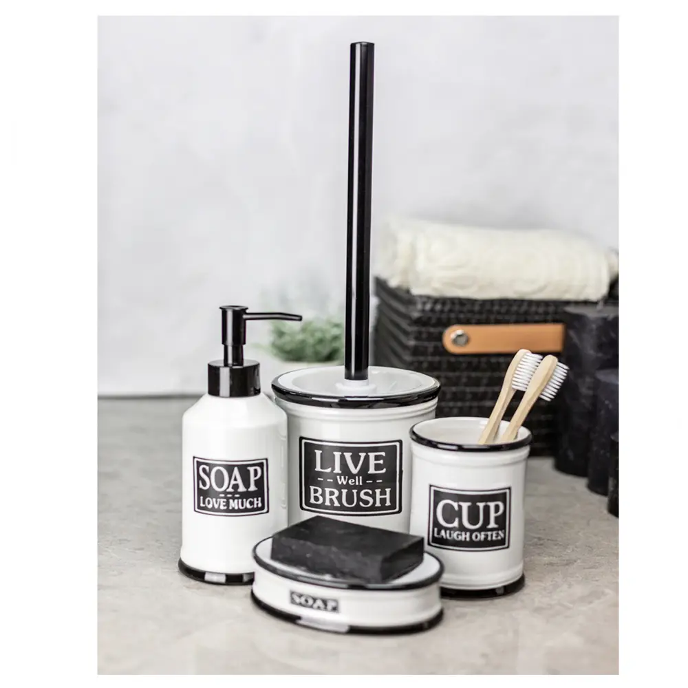 Ёршик для унитаза Bath Plus Bene W-CE2375AA-TOH керамика цвет белый с черными вставками STLM-2079439 - Вид №5