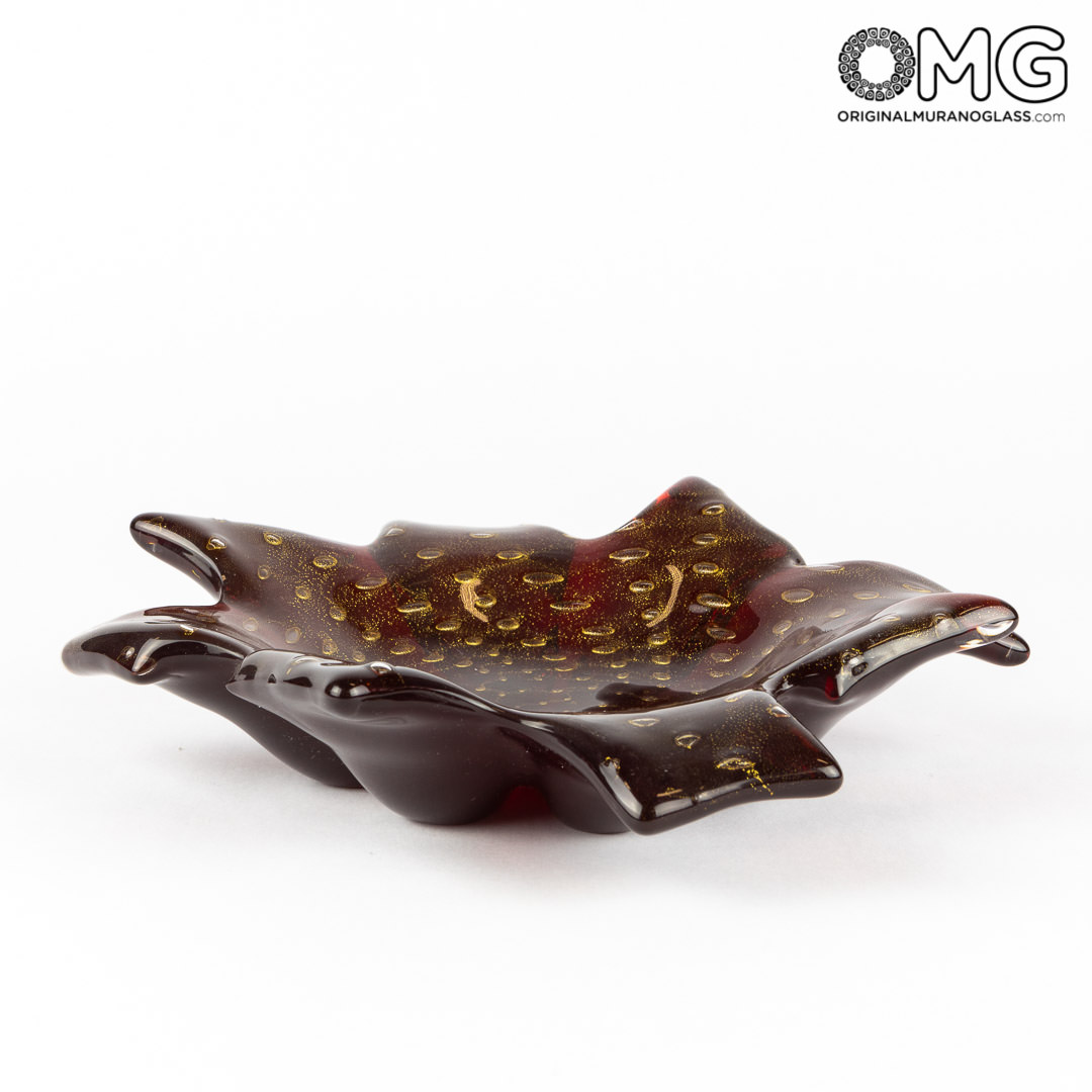 3601 ORIGINALMURANOGLASS Бордовое блюдце-вазочка - балетон - муранское стекло OMG 35 см  - Вид №1