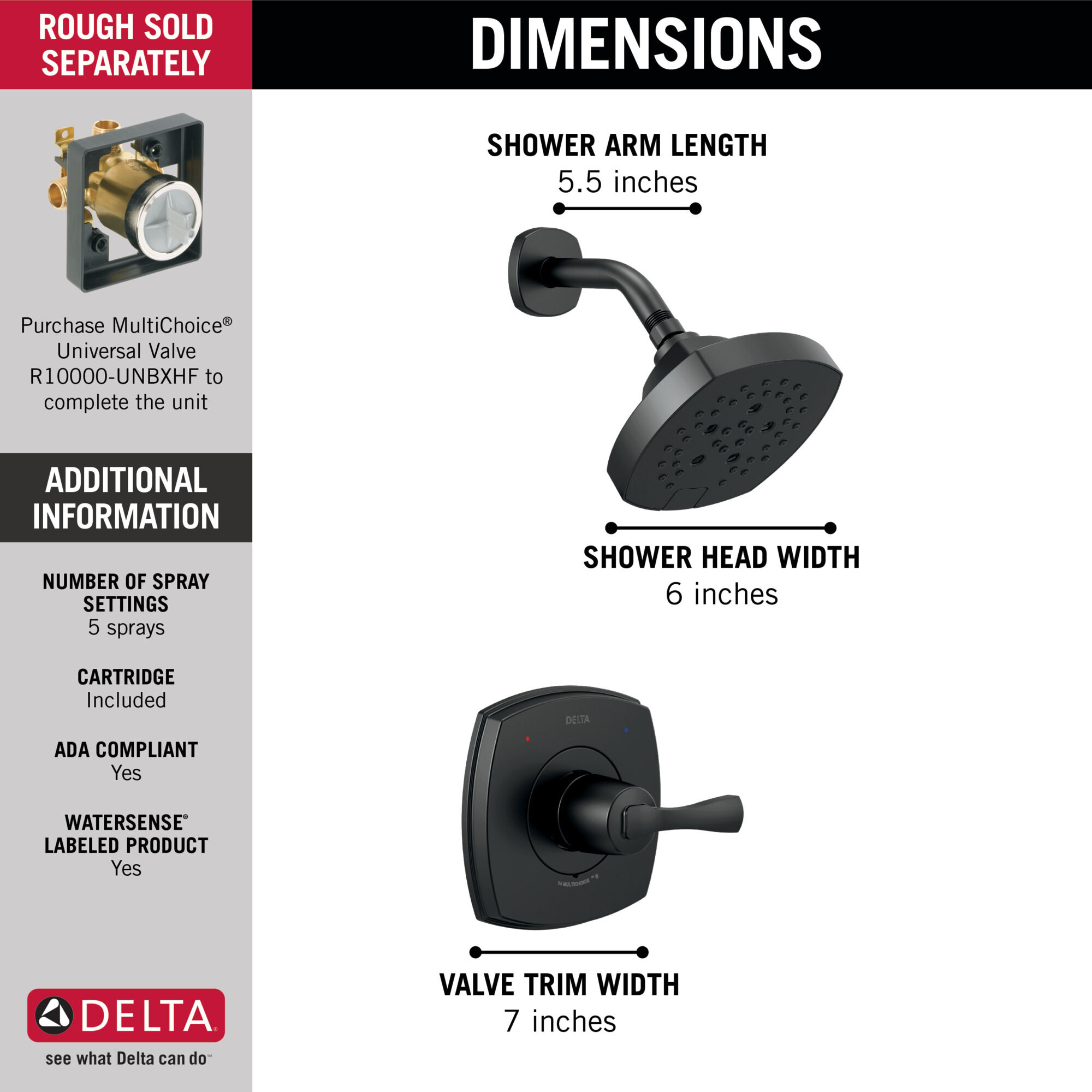 T14276-BL Только душ серии 14 Delta Faucet Stryke Матовый черный  - Вид №3