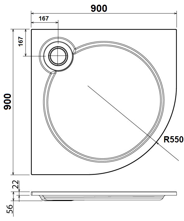 Поддон для душа CEZARES TRAY-S-R-90-550-56-W из искусственного мрамора  - Вид №1