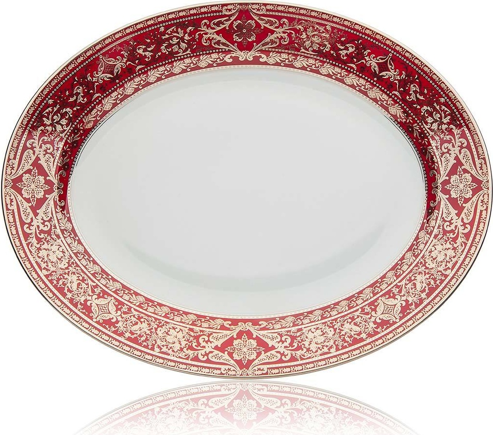 10571303 Haviland Блюдо овальное 34,5см "Матиньон" (вишневый, платиновый декор) Фарфор, Керамика 