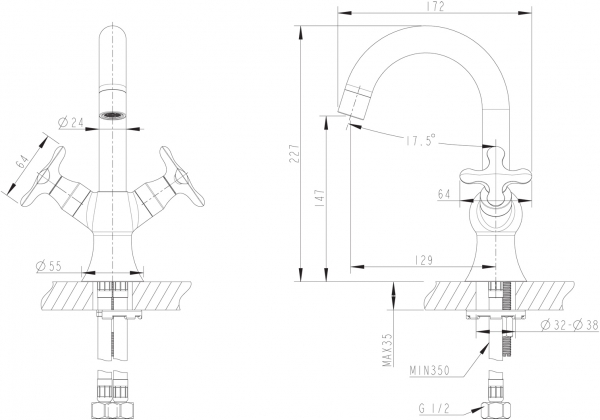 Cмеситель для ванной комнаты на раковину высокий SUMMER RAIN F177111C-1 bravat - Вид №3