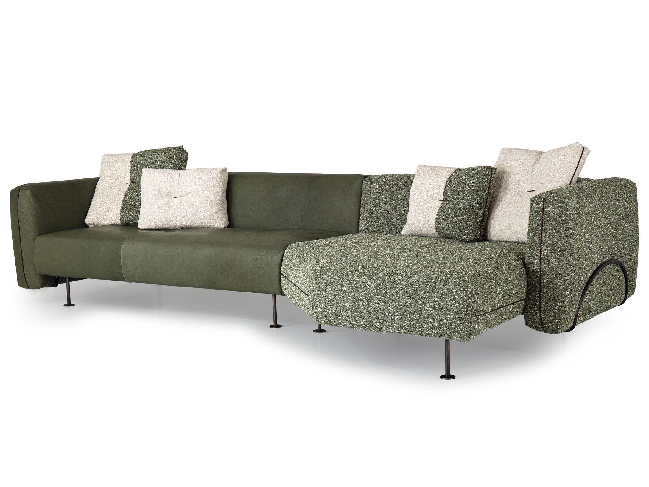 Кожаный и тканевый диван с шезлонгом Borzalino Шифу ARCH-00116472 - Вид №1