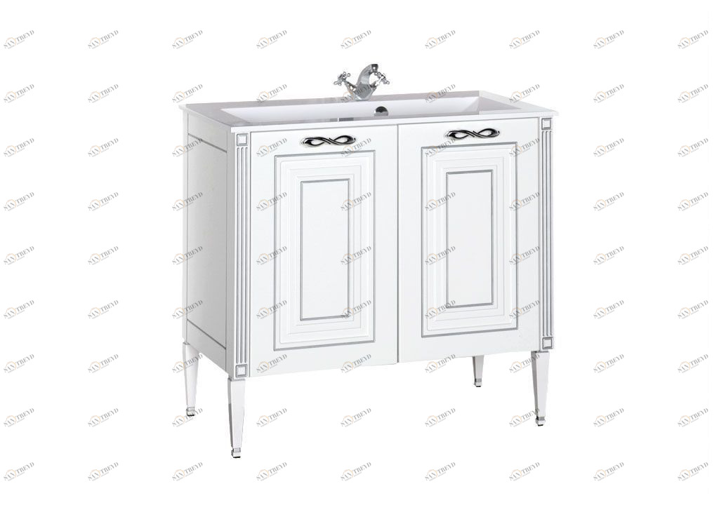 Тумба с раковиной Aquanet Паола 90 белый/серебро (литьевой мрамор) 0018176200164748