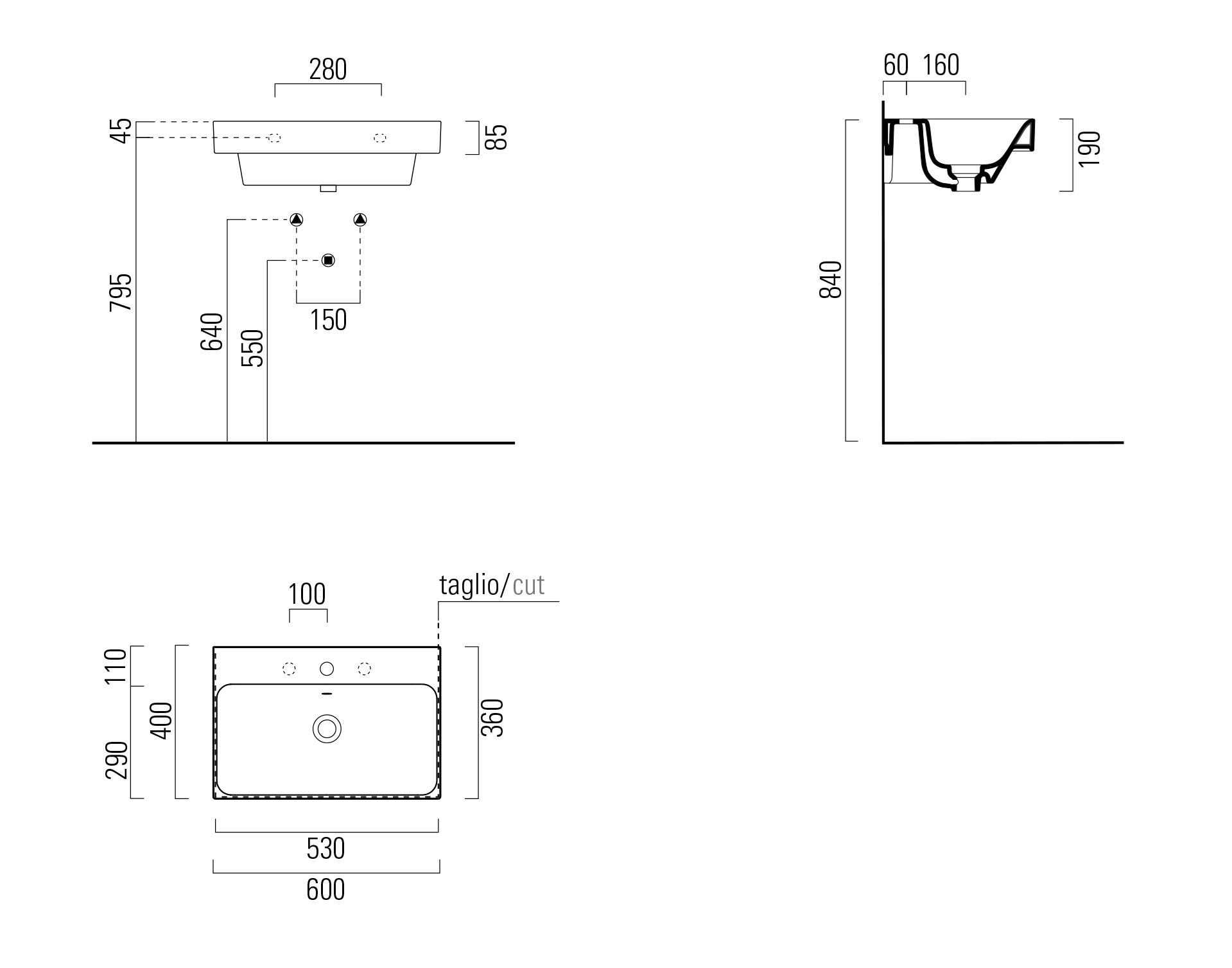 Керамическая прямоугольная встраиваемая раковина GSI ceramica Nubes ARCH-00059420 - Вид №2