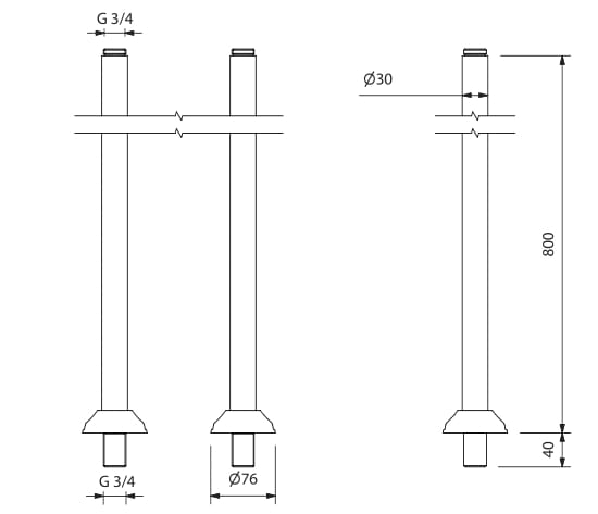 Смеситель для ванны с 2 отверстиями от пола с отдельными розетками Park Avenue Astaire ARCH-00136964 - Вид №3