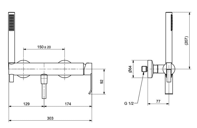 Однорычажный смеситель для душа с ручным душем Bugnatese Tess ARCH-00146162 - Вид №2