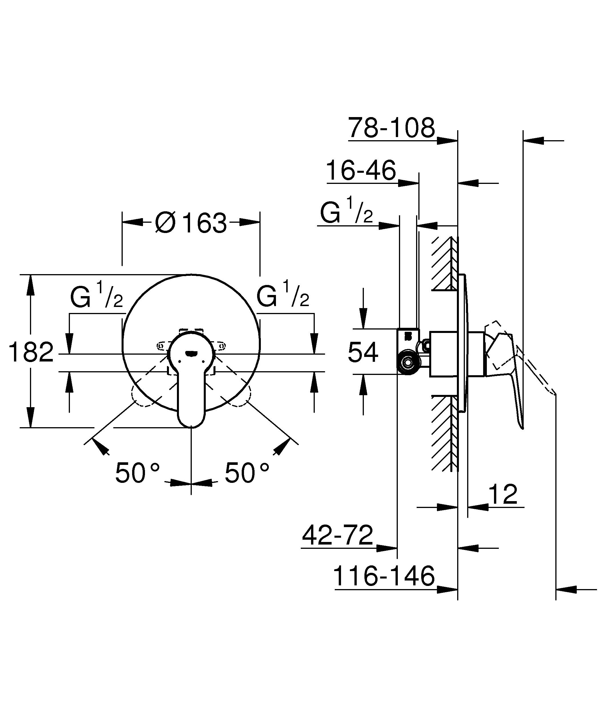 Смеситель для душа GROHE StartEdge (внешняя и встраиваемая части), хром (29082000) - Вид №1