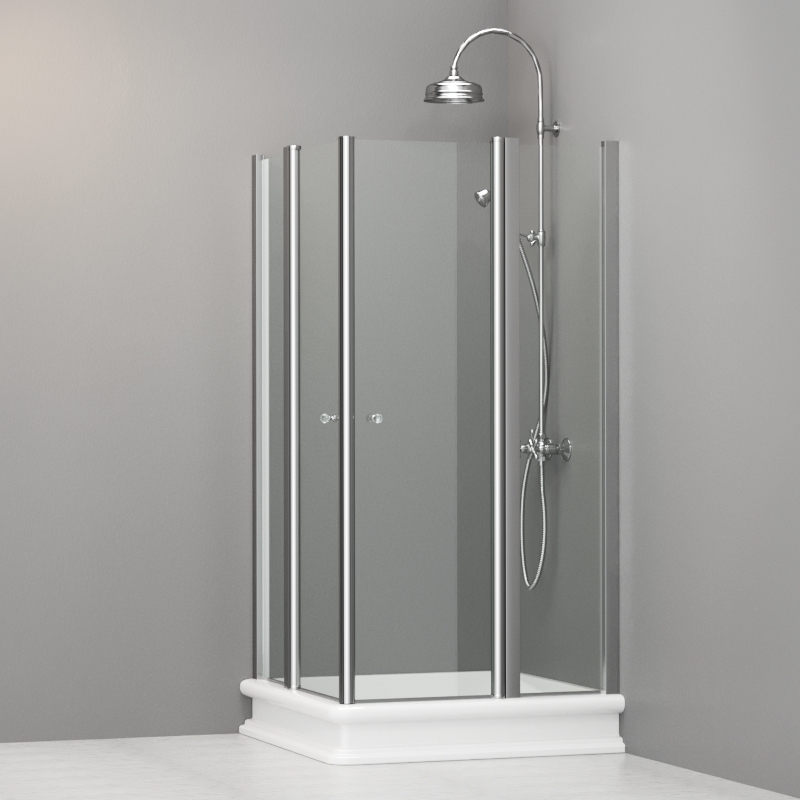 9148T0 Душевая кабинаDX/SX с двумя распашными дверьми и неподвижными элементами для душевого поддона квадрат 100x100, цвет Хромированный Kerasan RETRO Италия 