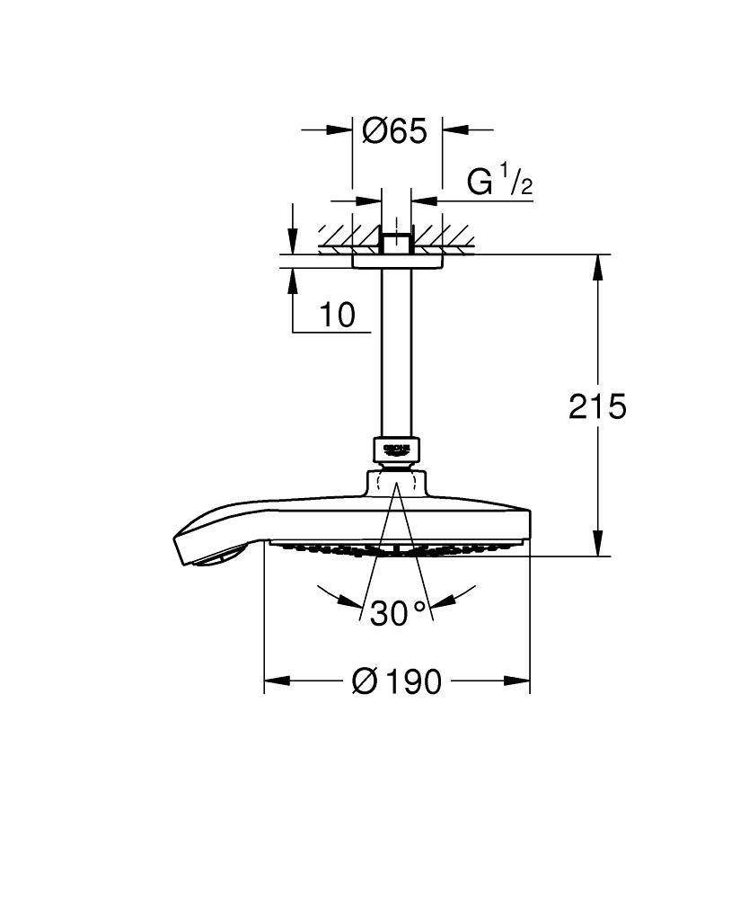 26173000 Верхний душ с потолочным душевым кронштейном Grohe хром  - Вид №1