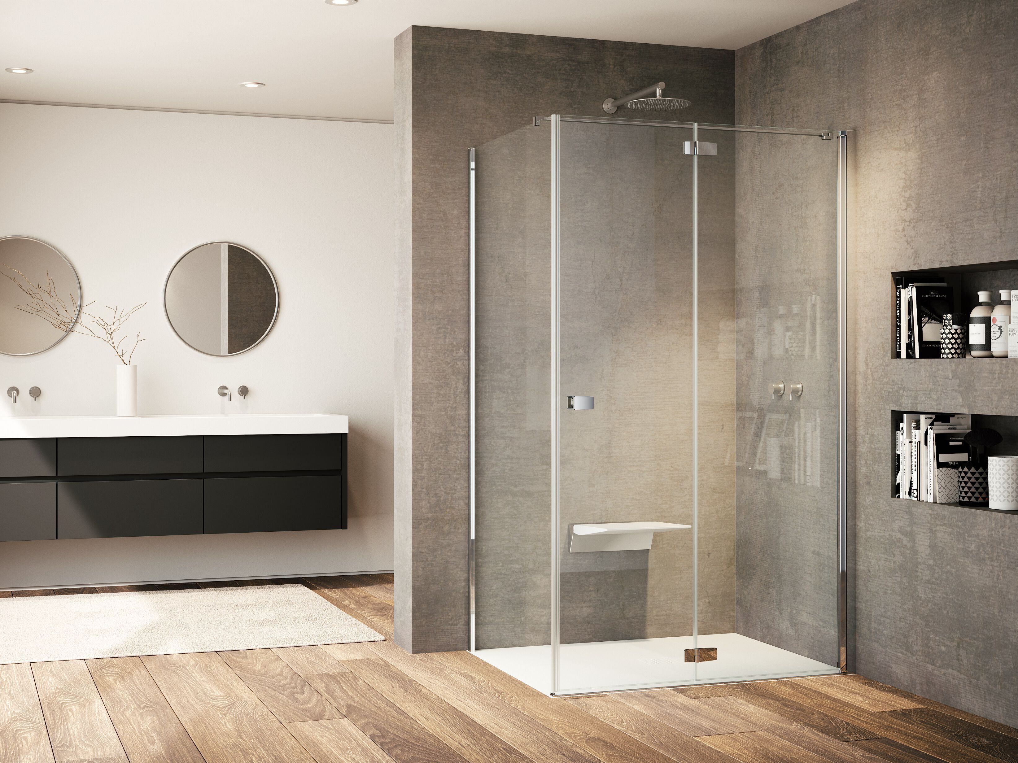 Стеклянная угловая душевая кабина с распашной дверью Provex Industrie Kombi ARCH-00029490 - Вид №1