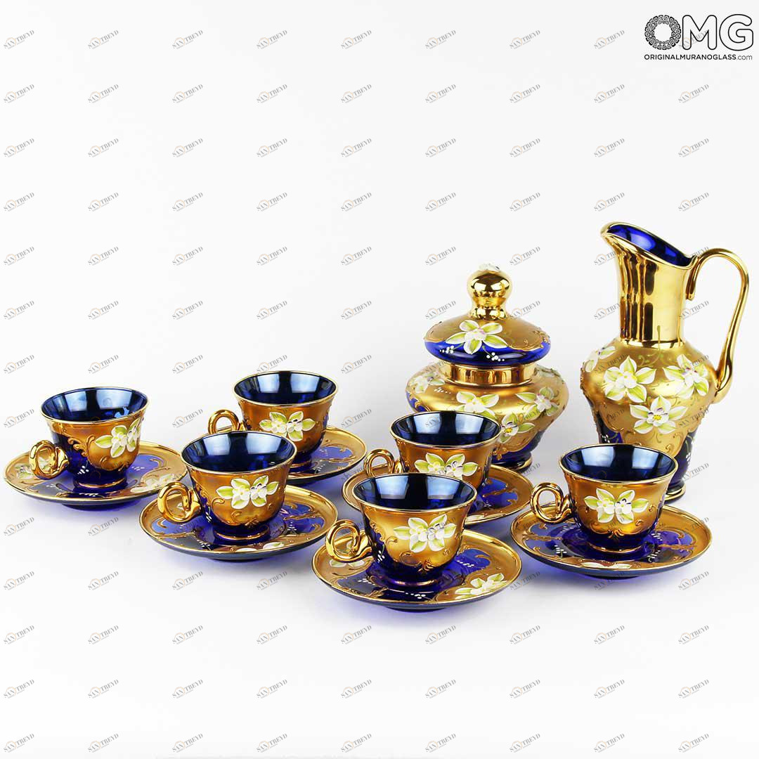 3369 ORIGINALMURANOGLASS Синий чайный сервиз trefuochi - муранское стекло OMG 8 см 