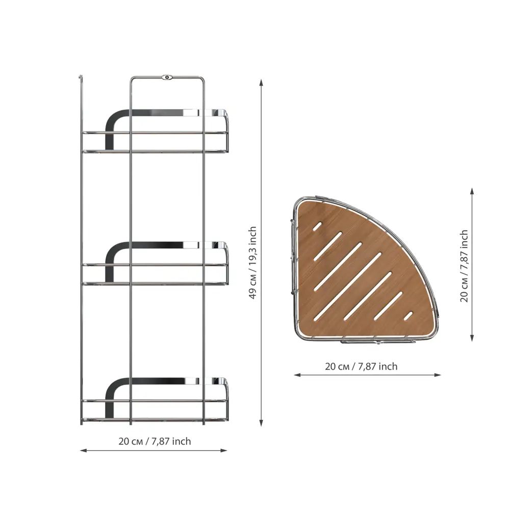 Полка для ванной угловая Wood трехъярусная цвет хром, дерево Santreyd нет STLM-2036485 - Вид №4