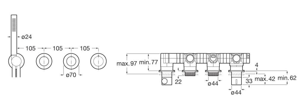 Латунный термостатический смеситель для душа с 4 отверстиями и ручным душем Roca T_Multi ARCH-00139640 - Вид №5