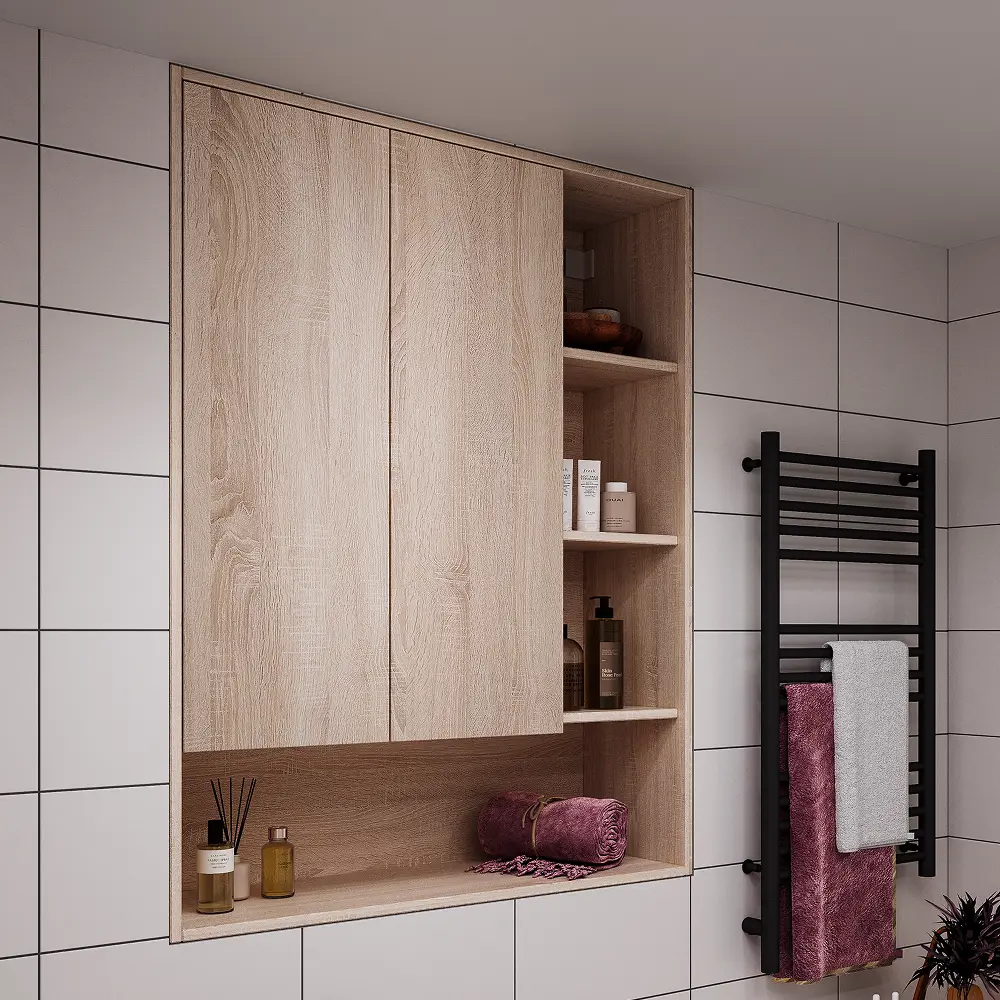 Шкаф для ванной комнаты без зеркала подвесной Vigo Matteo 89.5x116x30 см цвет дуб сонома STLM-2138546 - Вид №8