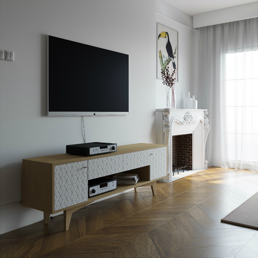 Тумба ТВ Telly, дуб, рисунок ромб BraginDesign BR0272Б - Вид №1