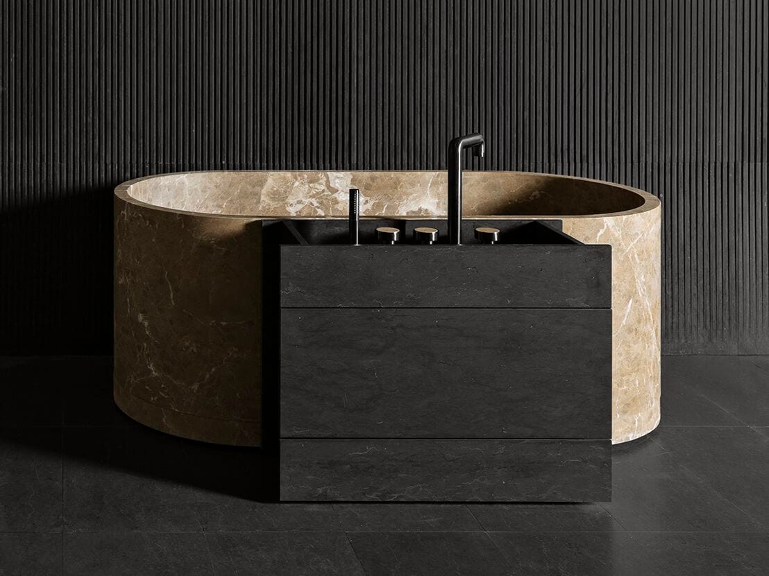 Мраморный напольный шкаф для ванной комнаты с ящиками LUCE DI CARRARA Passage ARCH-00093102